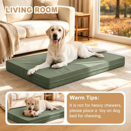 XL Dog Bed Waterproof Washable, Wipeable Leather Large Crate Pad 42" Green - Image 5