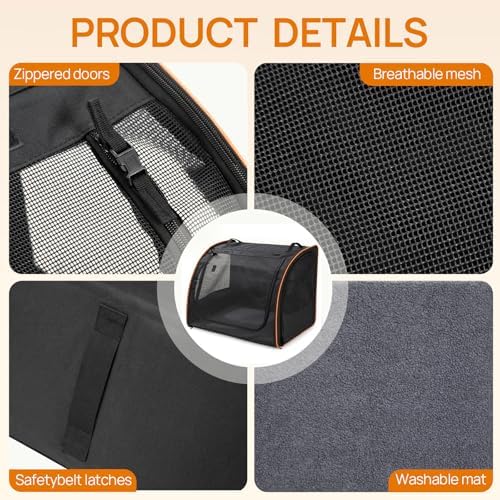 Dog Car Seat, Enclosed Carrier for Pets Travel Safety Dog Crate Soft-Sided - Image 4