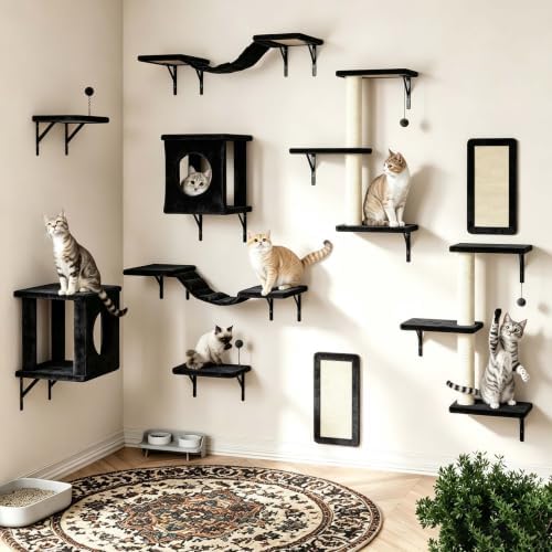 10 Pcs Cat Wall Shelves Set, Wall-Mounted Climber by KAMABOKO