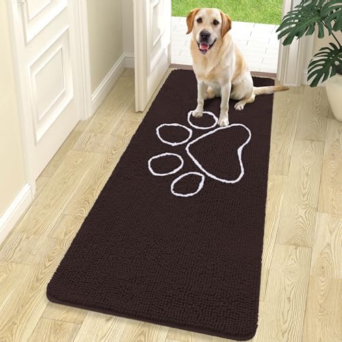 OLANLY Dog Door Mat for Muddy Paws 70x24, Paw Print Design Chenille Mud Mat by OLANLY