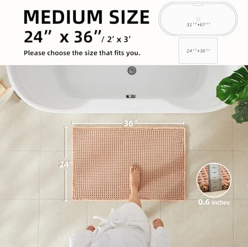 TYUU Waffle Bath Mat, Boho Bathroom Rugs Non Slip, 36x24 Light Peach - Image 2