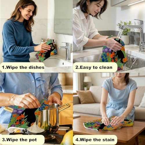 2 Pcs Cat Flower Kitchen Towels, Cute Cats Gifts - Image 5