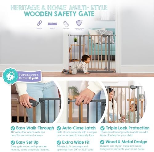 Regalo SAFETY 39" Extra Wide Wood Accent Baby Gate, Pressure Mount - Image 3