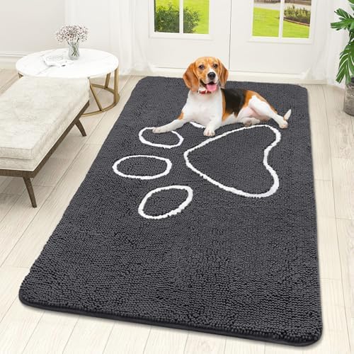 OLANLY Dog Door Mat for Muddy Paws 59x32, Paw Print Design Chenille Mud Mat by OLANLY
