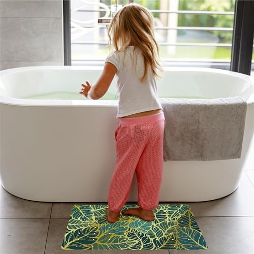 Gold Leaves Bathtub Mat Non Slip Green Tropical Leaf Shower Mat Anti Slip Bath - Image 5