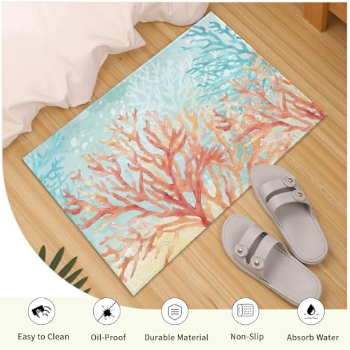 Giwawa Coastal Coral Bath Rug Beach Ocean Bathtub Mat Extra Absorbent Washable - Image 5
