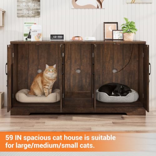 59.1" Cat Litter Box Enclosure for 2 Cats, Hidden Litter Box Furniture - Image 3