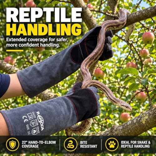 RAPICCA Animal Handling Gloves, Bite Proof Double Leather, 22 in Grey-Black - Image 2