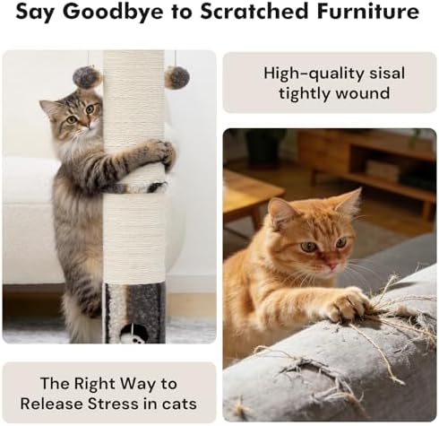 Woochpet Cat Scratching Post 34"Tall Grey Sisal Scratcher Tree - Image 3