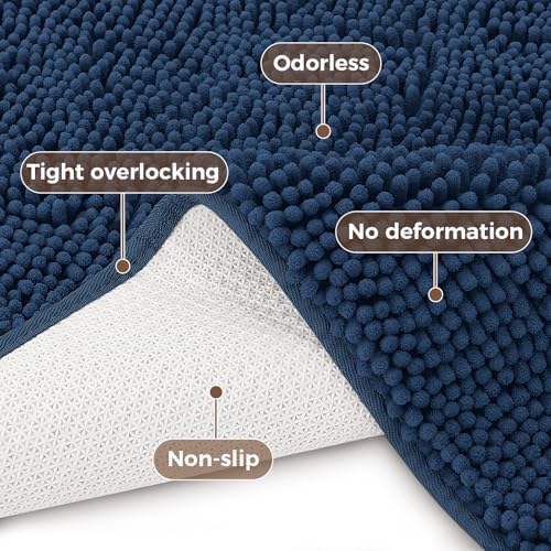 Bcoimo Bath Rug Mat, Chenille Extra Soft Navy Long Bathroom Runner Floor Rug - Image 4