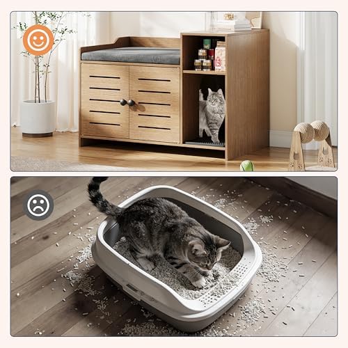 Jojoka Tall Cat Litter Box Enclosure, 33.8" Wood Hidden Litter Box Cabinet - Image 6