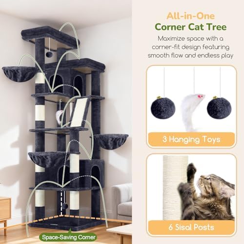 Globlazer 80in XXL Extra Large Corner Cat Tree Tower, Dark Grey - Image 5