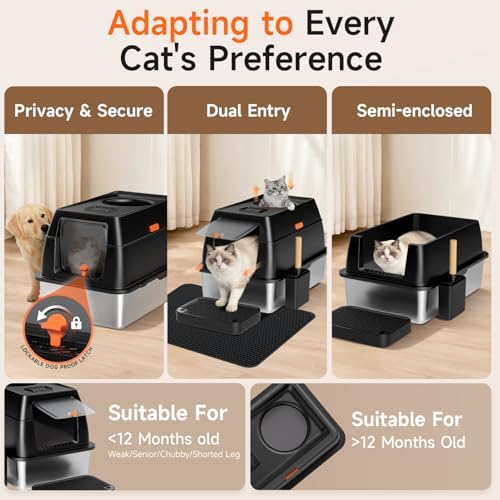 XL Enclosed Stainless Steel Litter Box - Image 6