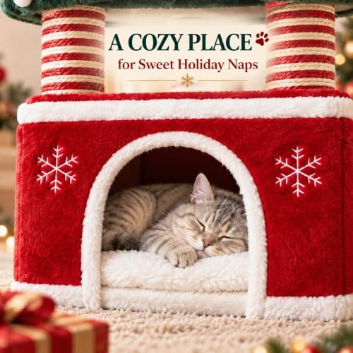 Cat Christmas Tree with 3 Cozy Condos for Indoor Large Cats - Image 5