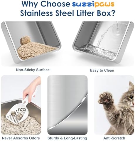 Suzzipaws 17.3"x13.4"x15" Stainless Steel Cat Litter Box - Image 7