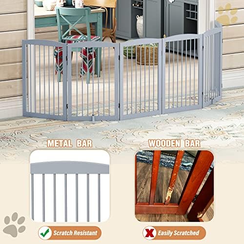 PUPETPO Freestanding Pet Gate for Dogs, Indoor Wooden Foldable Dog Gate for - Image 4