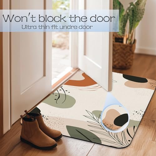 Abstract Boho Lines Leaf Fast Drying Absorbent Bathroom Mat, Non-Slip Rubber - Image 7