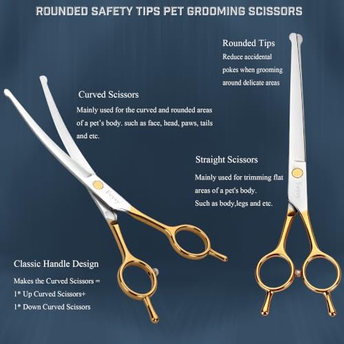Dog Grooming Scissors Kit, Curved Pet Grooming Shears Set - Image 4