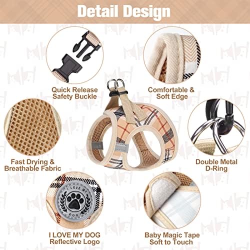 BEAUTYZOO Small Dog Harness and Leash Set, No Pull Puppy Pet Vest- Beige - Image 3
