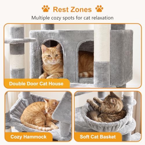 Heybly Tall Cat Tree for Large Cat, 75.2-inch Multi-Level Cat Tower HCT038W - Image 3