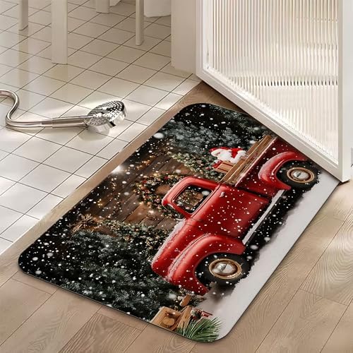 Christmas Red Truck Bathroom Rugs, Non Slip Quick Dry Winter Farmhouse Bath Mats - Image 5