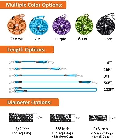 Long Line Leash for Dog Training 10FT 16FT 30FT 50FT 100FT, Reflective Threads - Image 3