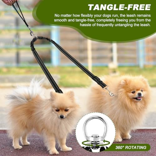 Double Dog Leash, 360° Swivel No Tangl-e Bungee Walking Training Leashes - Image 5