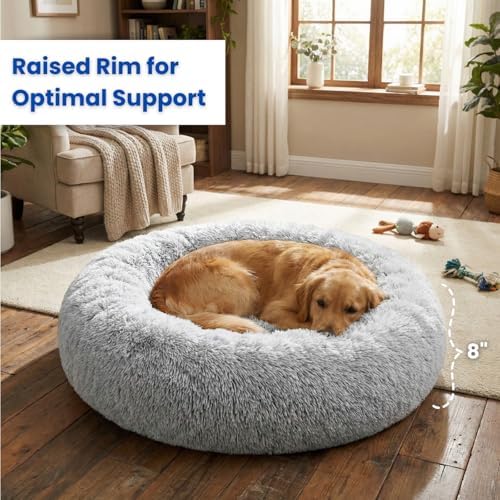 Calming Donut Dog Bed – Faux Fur Anti-Anxiety Pet Bed - Image 3
