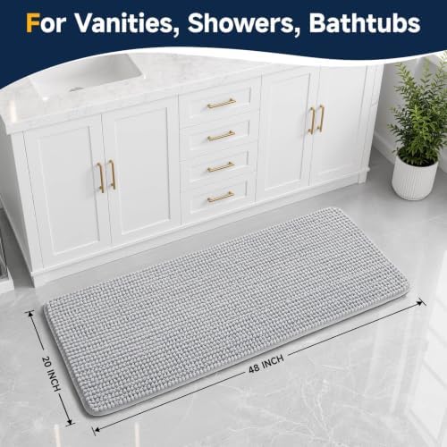 Ophanie Grey Bathroom Rugs 48x20, Soft Chenille Bath Mat, Non Slip Absorbent - Image 2