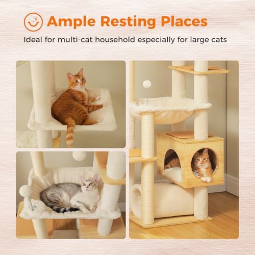 PEQULTI Floor to Ceiling Cat Tree, 93-101'' Adjustable Wooden Tower - Image 5