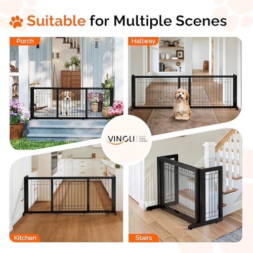 Bonnlo Free Standing Dog Gate, Wooden Adjustable Pet Fence Indoor, Christmas - Image 6
