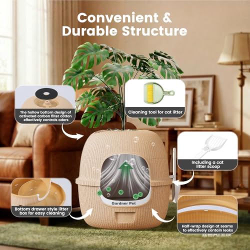 Hidden Cat Litter Box with Faux Plant & Scoop, Drawer Decorative Litter Box - Image 6