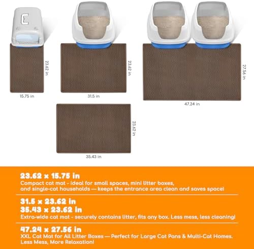 Cat Litter Mat 35"x24", Double Layer EVA Litterbox Mat Brown - Image 2