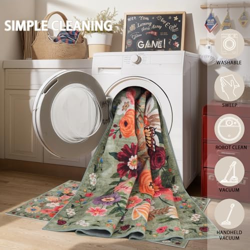 Floral Area Rugs 5x7 for Bedroom Livingroom Green Non-Slip - Image 5