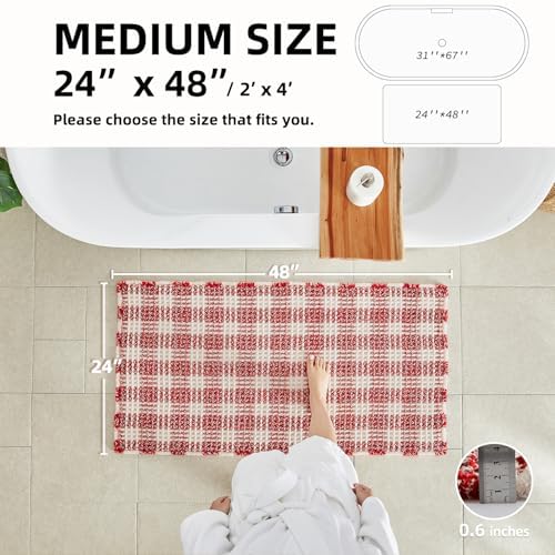 TYUU Christmas Bathroom Rugs, Cute Waffle Bath Mat, 48x24 Red & White - Image 2