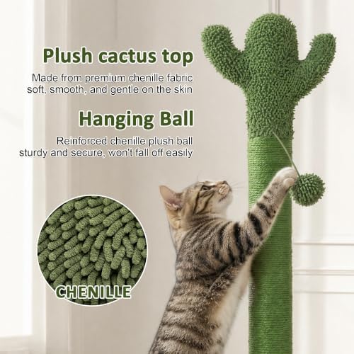 40" Cactus Cat Scratching Post, Natural Sisal Rope Scratcher Post - Image 3