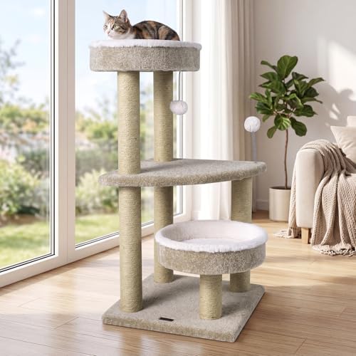 PETSITE 36-inch Modern Cat Tree, 2 Comfy Cat Beds, Interactive Hanging Ball - Image 3