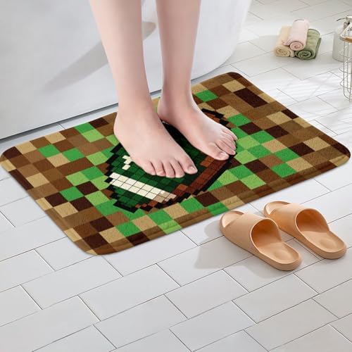 American Football Bathroom Rug, Pixelated Geometric Grid Non Slip Bath Mat - Image 2