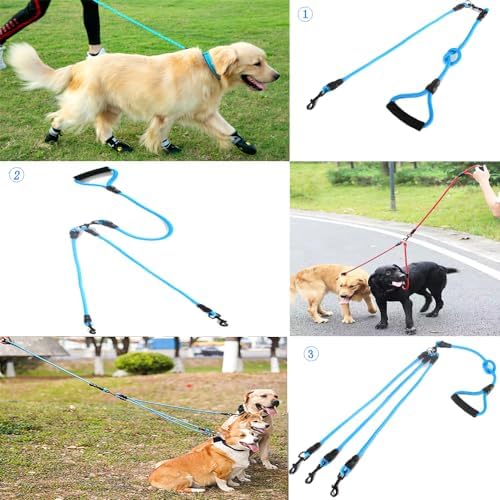 3 in 1 Dog Leash for 1-3 Dogs, 360° Swivel Blue - Image 5