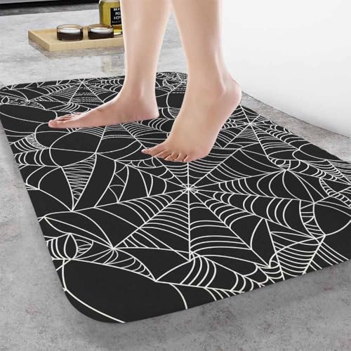Halloween Spider Web Bath Rugs for Bathroom Black and White Durable Flannel - Image 2