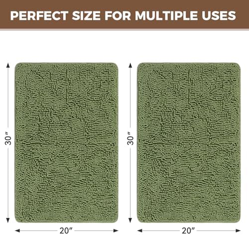 Bcoimo Bath Rugs Mat Set, 2 Piece Non Slip Chenille Bath Sage Bathroom Sets - Image 2