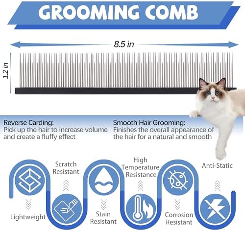 8.5 Inch Upgrade Black Professional Cat Comb, Dual-Tooth Pet Grooming Comb - Image 2