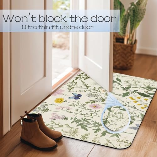 Vintage Floral Bath Mat 29.5"x17", Herbs Wild Flowers Slim Low-Profile Fast - Image 7