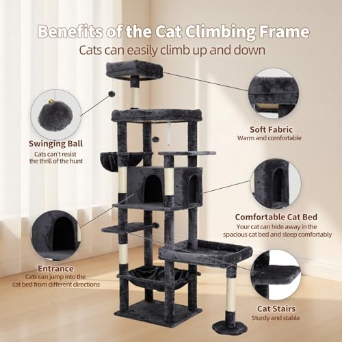 77.5 Inch Cat Tree with Bed, Observation Deck, Plush Platform & Toy Ball - Image 3