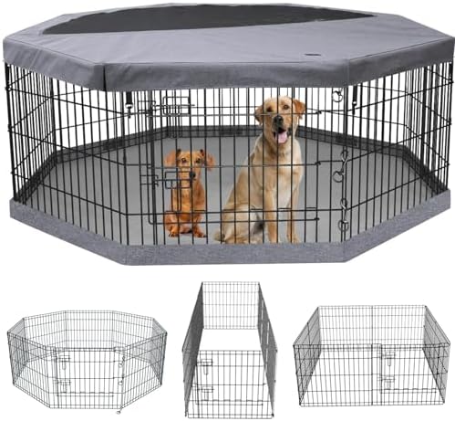 PETIME Foldable Metal Dog Exercise Pen/Pet Puppy Playpen Kennels Yard Fence by PETIME