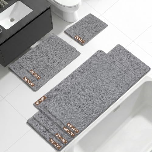 Bcoimo Bath Rug Mat, 60x24 Chenille Non Slip Grey Long Bathroom Runner Rugs - Image 2