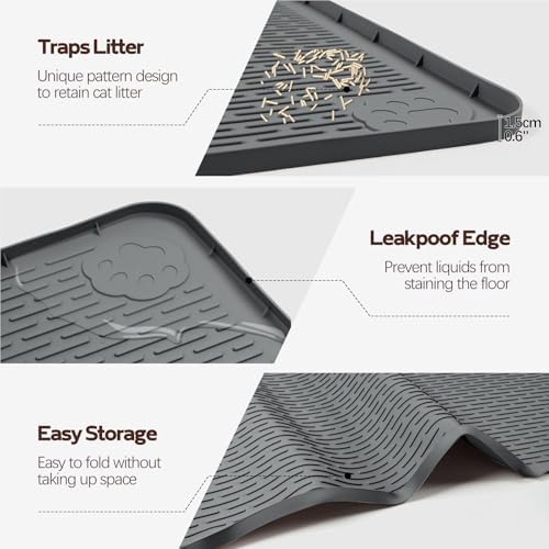 Silicone Cat Litter Mat for Litter Box 40”x40” Large Cat Mat, Dark Grey - Image 4