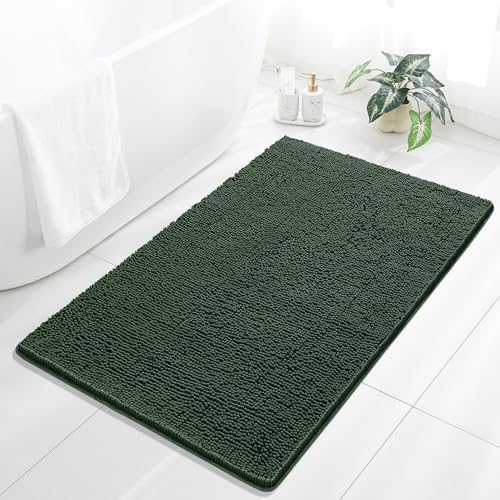 Chenille Bathroom Rug 36"x60" Hunter Green, Large Plush Bath Mat by Kildoss