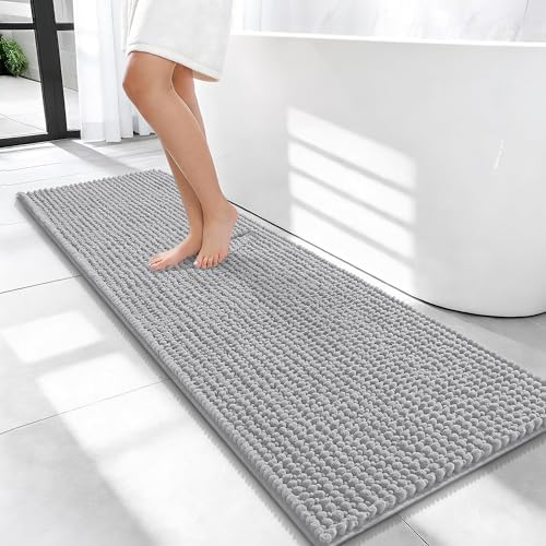 OLANLY Thick Chenille Bathroom Runner Rugs Mats 47x17, Light Grey by OLANLY