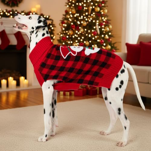 KYEESE Dog Christmas Sweater for Large Dogs with Red Buffalo Plaid Snowman - Image 4